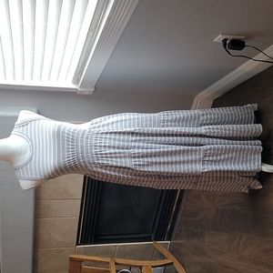 Lucky Brand maxi dress, size medium, gray/white stripes